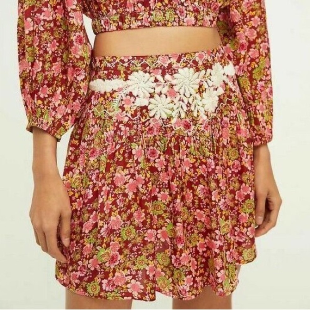 Free People Nyomi Embroidered Floral Printed Mini Skirt High Banded Waist Z156